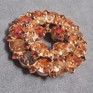 Vintage Stacked Two Color Rhinestone Brooch Pink Topaz Layered Pin